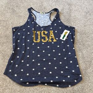 Tipsy Elves Navy Star Tank Top with Gold USA